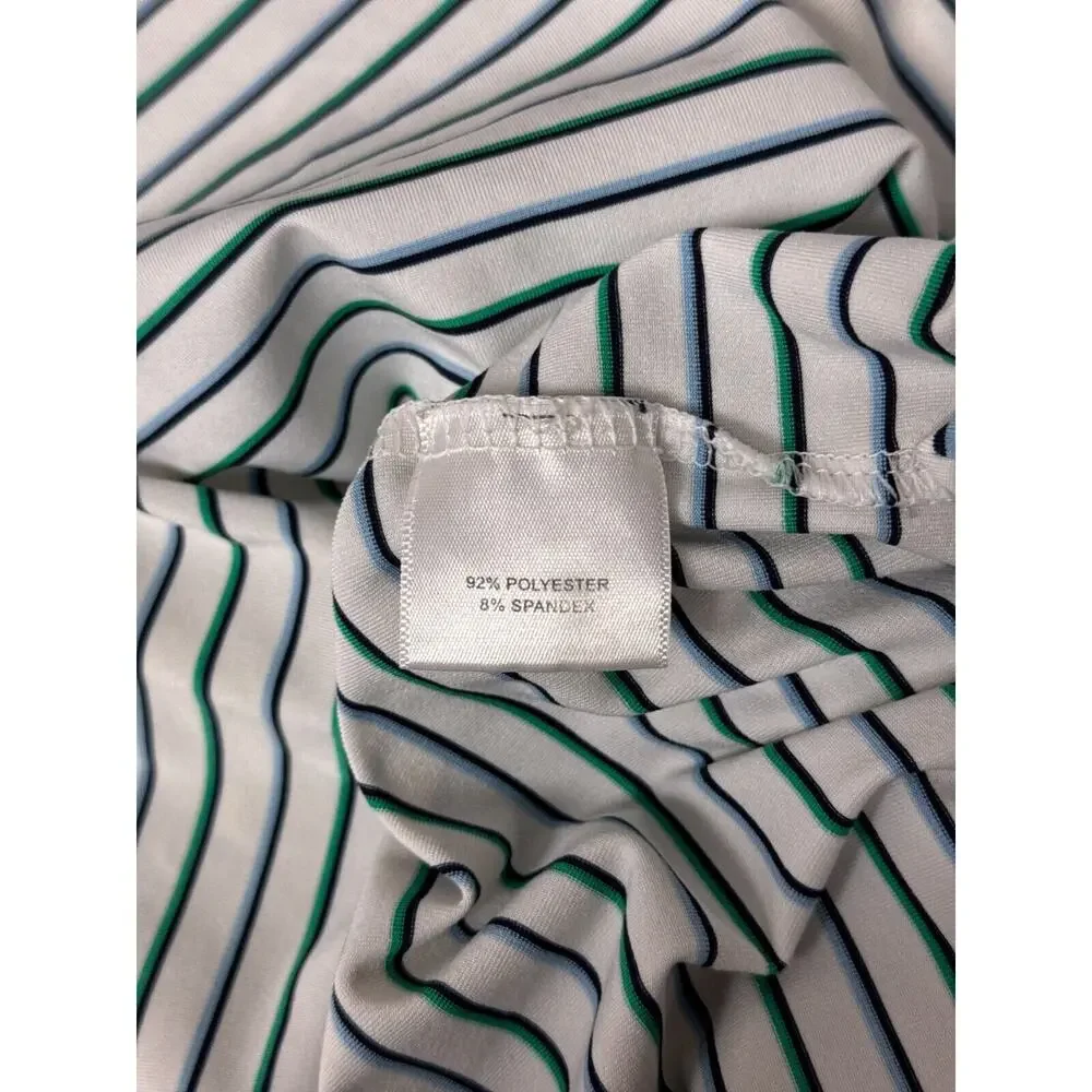 Peter Millar Polo Shirt Large Summer Comfort White Striped Golf Short Sleeve